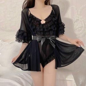 Black Set: sleep robe + cami night dress - Size S
